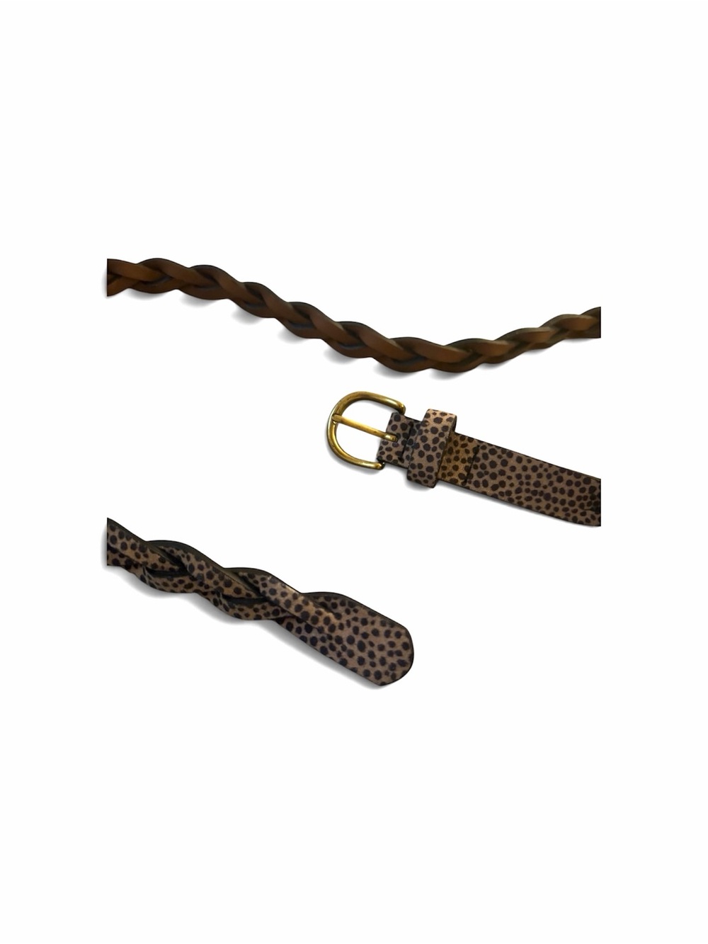 Braided Leopard Print Leather Belt - Tan